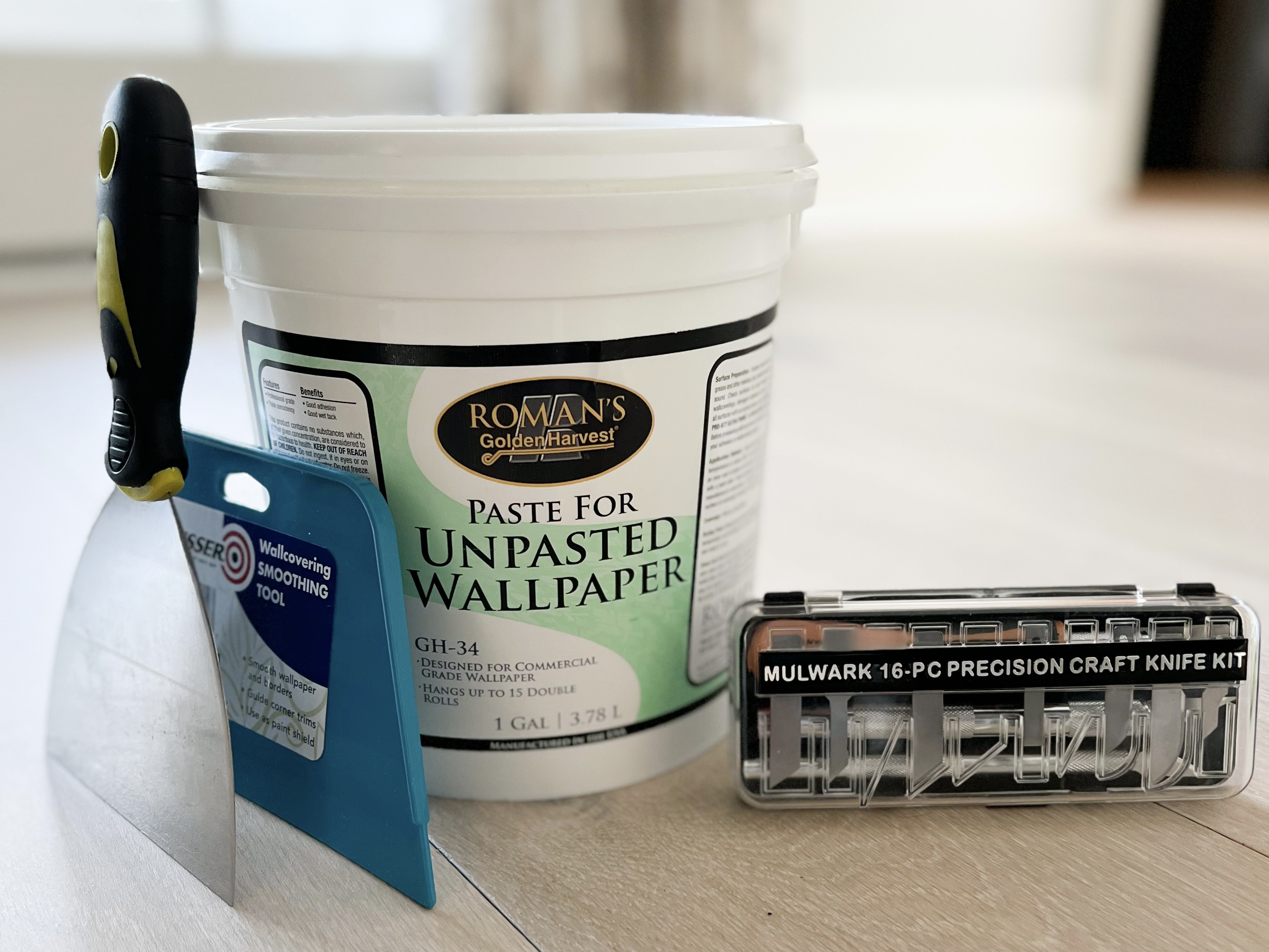 Wallpaper paste and wallpapering tools.