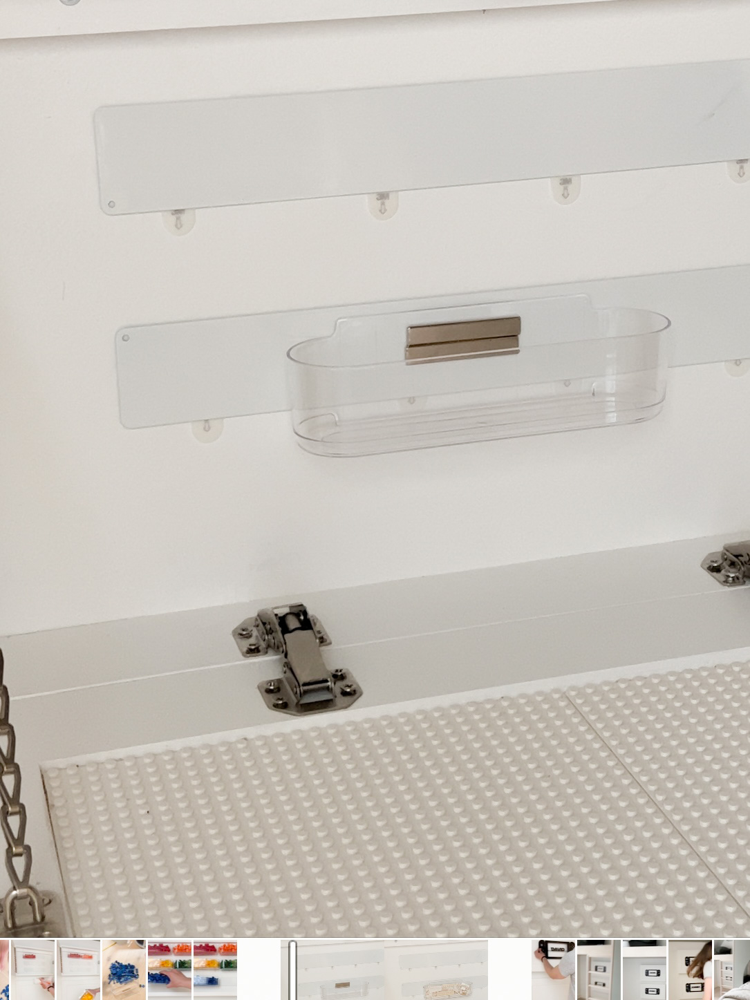 Image showing lego container attached to magnetic strip.