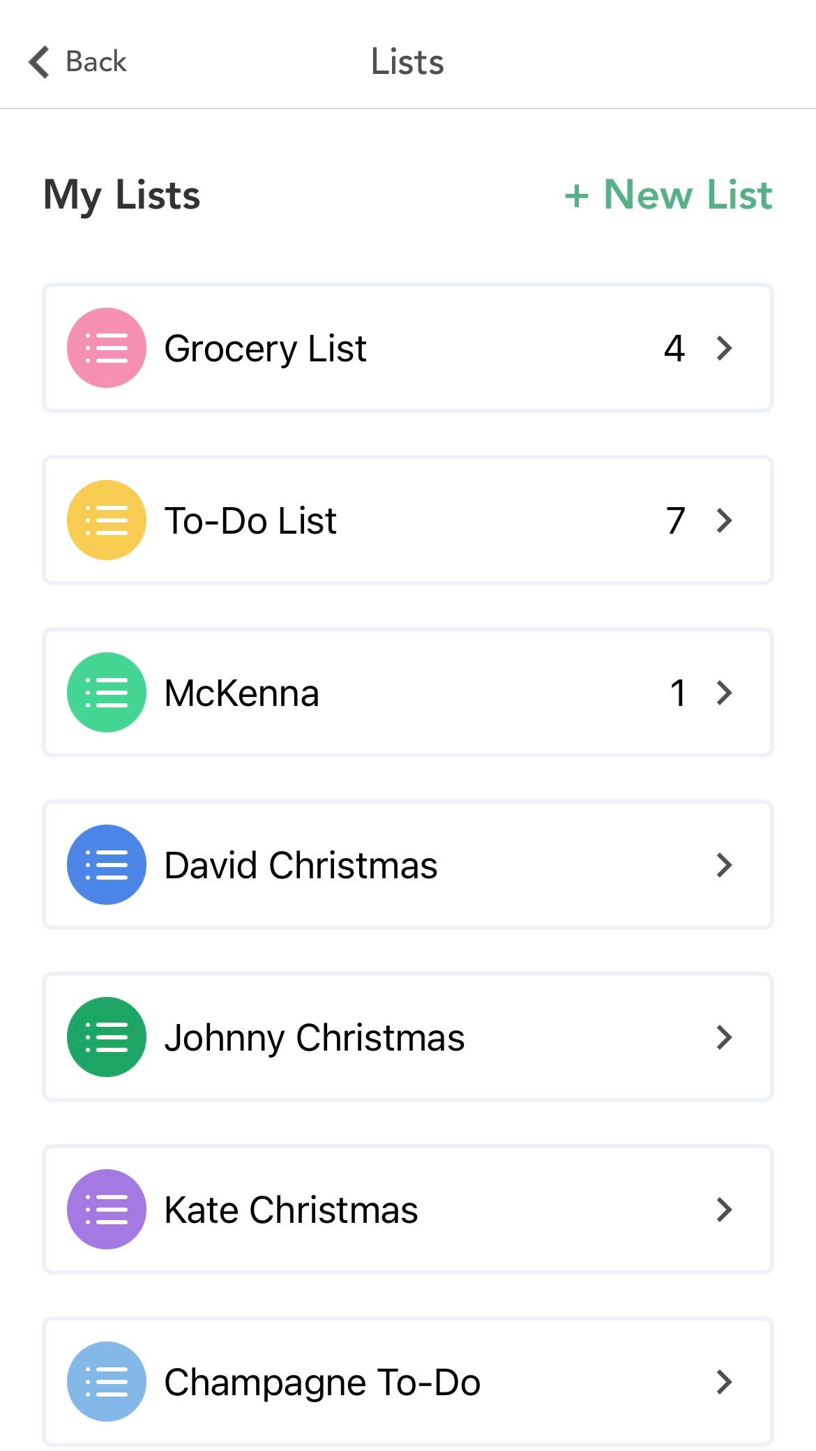 Screenshot of the to-do lists in the app.