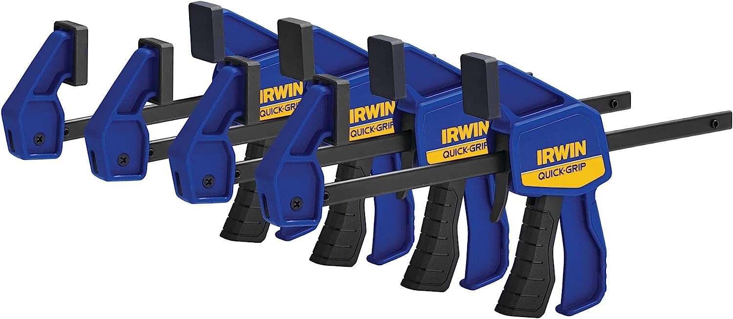 Image of four blue quick grip clamps from IRWIN